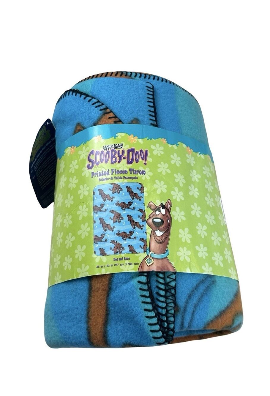 Vintage 1999 Scooby Doo Fleece Throw Blanket 46x63 Dog Bone Cartoon Network NWT